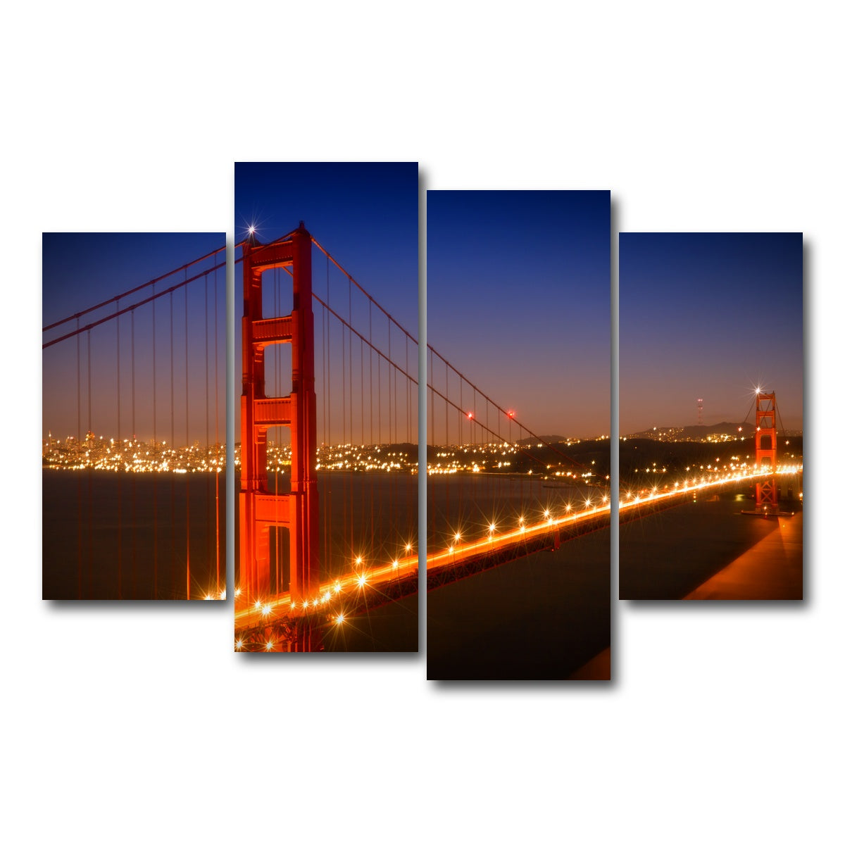 AUTO-MOCKUP WHITE | Golden Gate Bridge Evening Cityscape | 4 Piece | Gallery Wrap Canvas | group=4_short