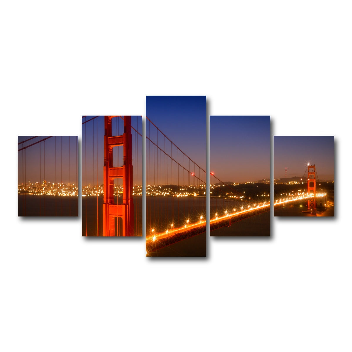 AUTO-MOCKUP WHITE | Golden Gate Bridge Evening Cityscape | 5 Piece | Gallery Wrap Canvas | group=5_short