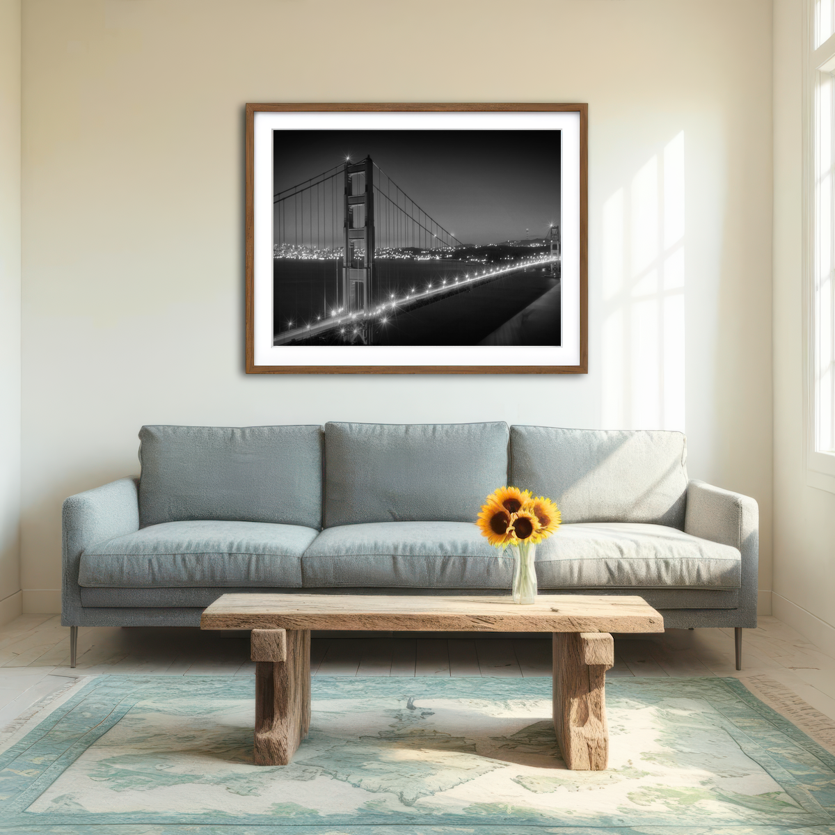 AUTO-MOCKUP ROOM | Golden Gate Bridge Monochrome Cityscape Wall Art