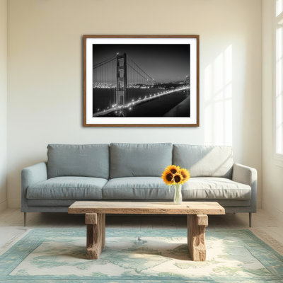 AUTO-MOCKUP ROOM | Golden Gate Bridge Monochrome Cityscape Wall Art