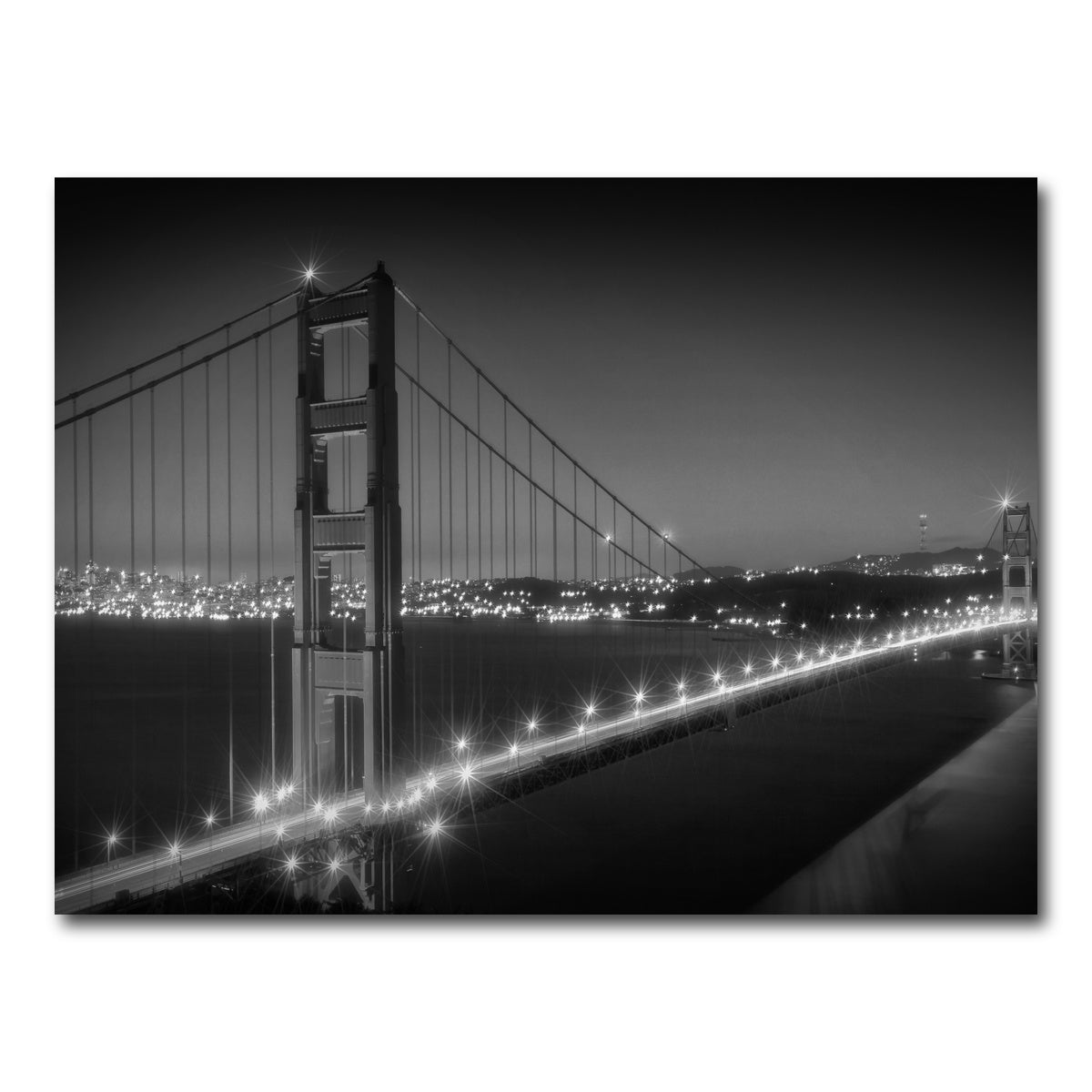 AUTO-MOCKUP WHITE | Golden Gate Bridge Monochrome Cityscape | 1 Piece | Gallery Wrap Canvas | group=4x3