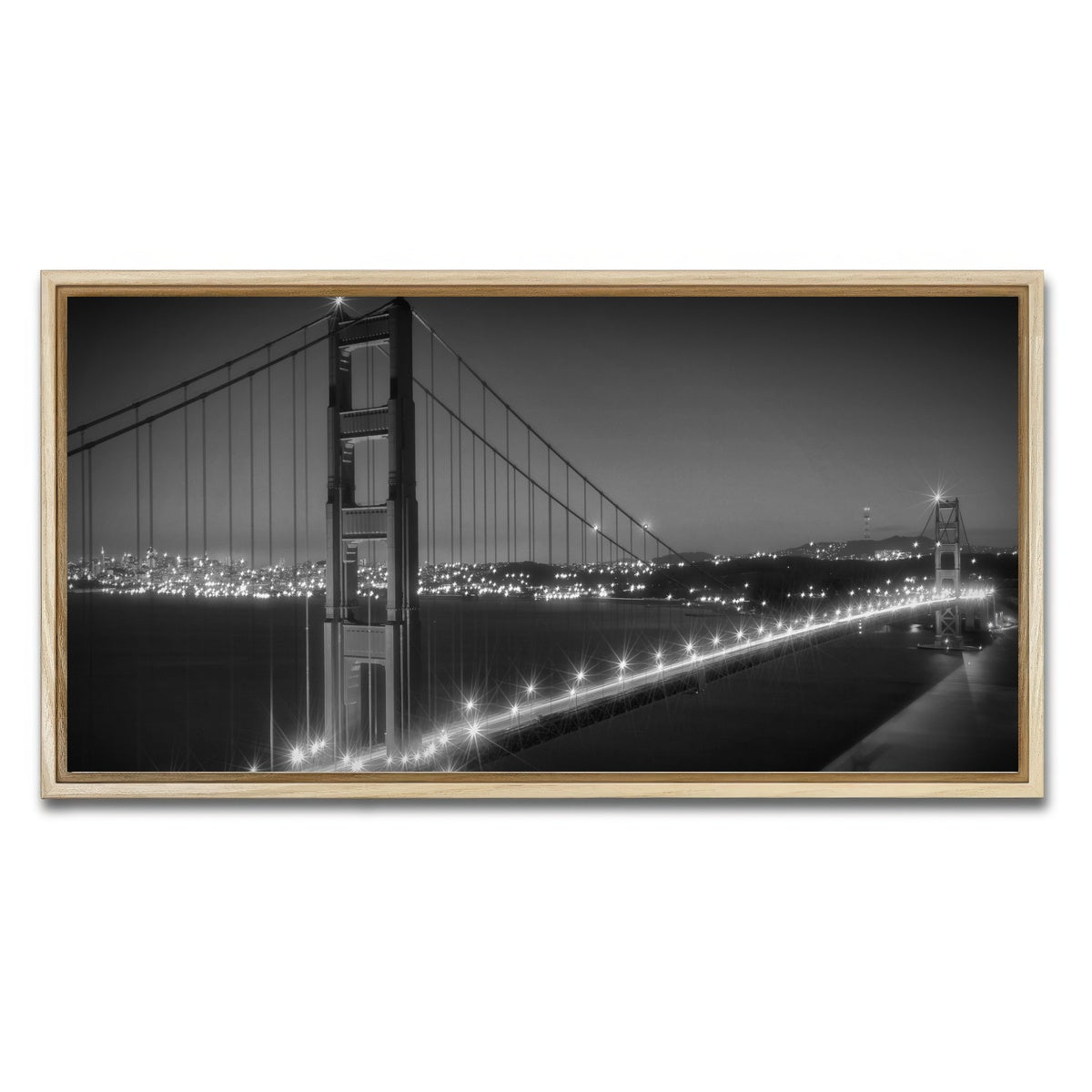 AUTO-MOCKUP WHITE | Golden Gate Bridge Monochrome Cityscape | 1 Piece | Natural Framed Canvas | group=2x1