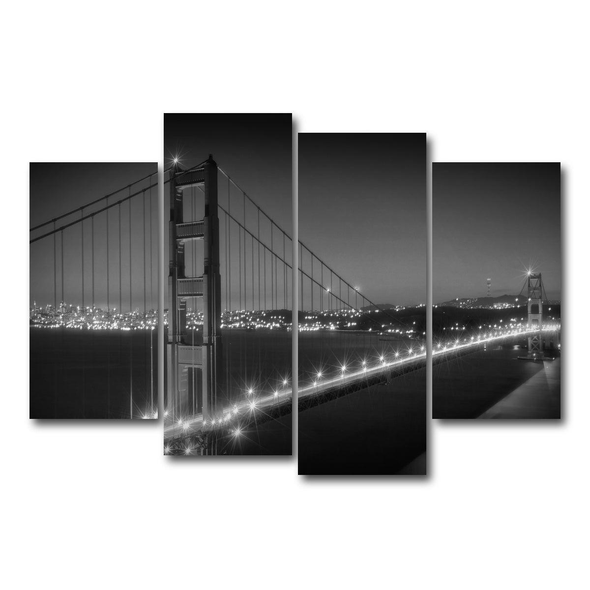 AUTO-MOCKUP WHITE | Golden Gate Bridge Monochrome Cityscape | 4 Piece | Gallery Wrap Canvas | group=4_short