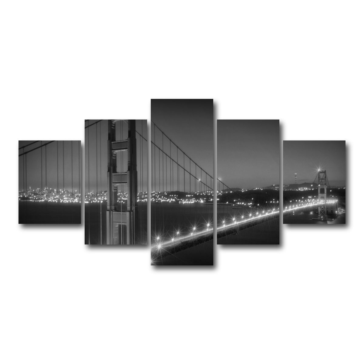 AUTO-MOCKUP WHITE | Golden Gate Bridge Monochrome Cityscape | 5 Piece | Gallery Wrap Canvas | group=5_short