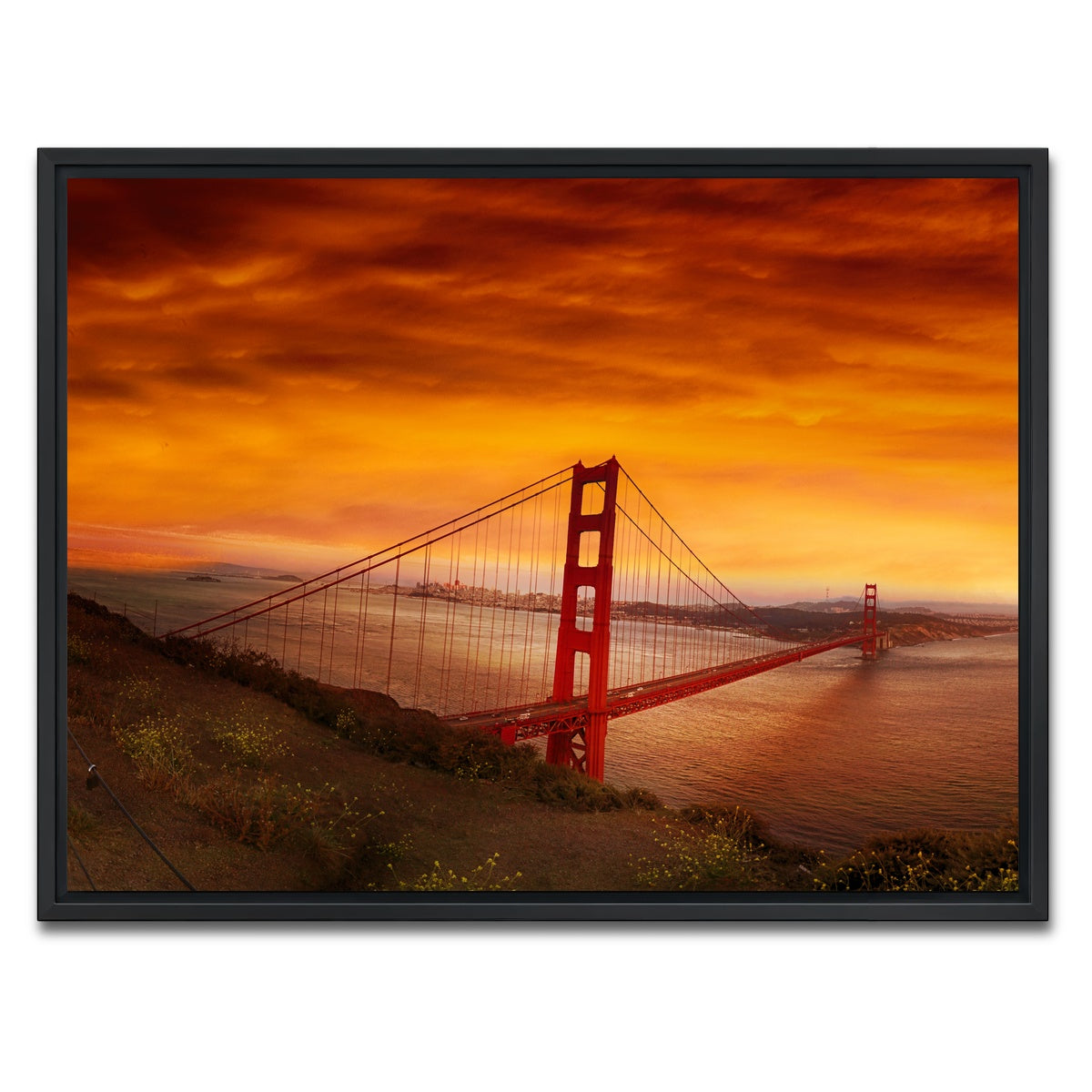 AUTO-MOCKUP WHITE | Golden Gate Bridge Sunset | 1 Piece | Black Framed Canvas | group=4x3