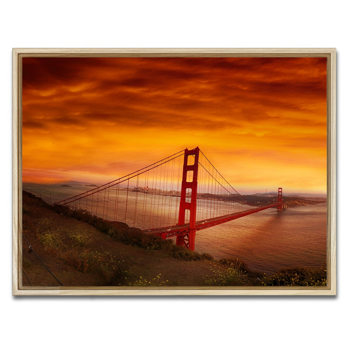 AUTO-MOCKUP WHITE | Golden Gate Bridge Sunset | 1 Piece | Natural Framed Canvas | group=4x3