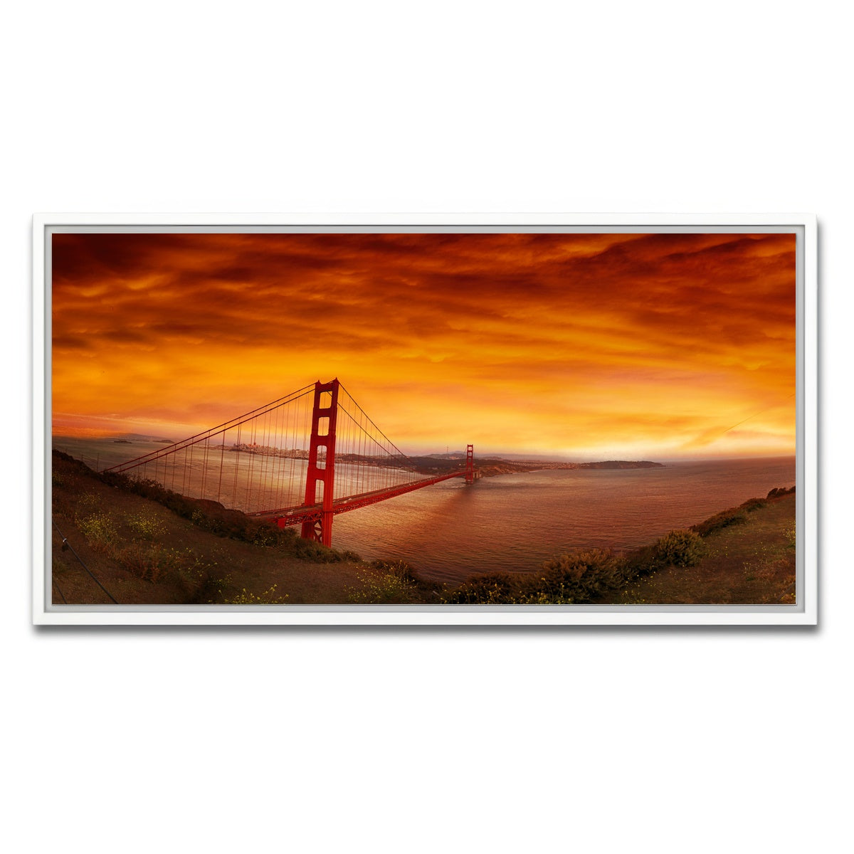 AUTO-MOCKUP WHITE | Golden Gate Bridge Sunset | 1 Piece | White Framed Canvas | group=2x1