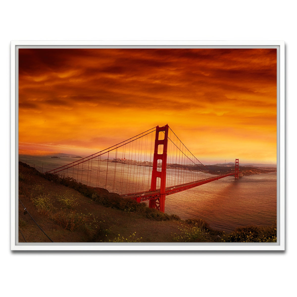 AUTO-MOCKUP WHITE | Golden Gate Bridge Sunset | 1 Piece | White Framed Canvas | group=4x3