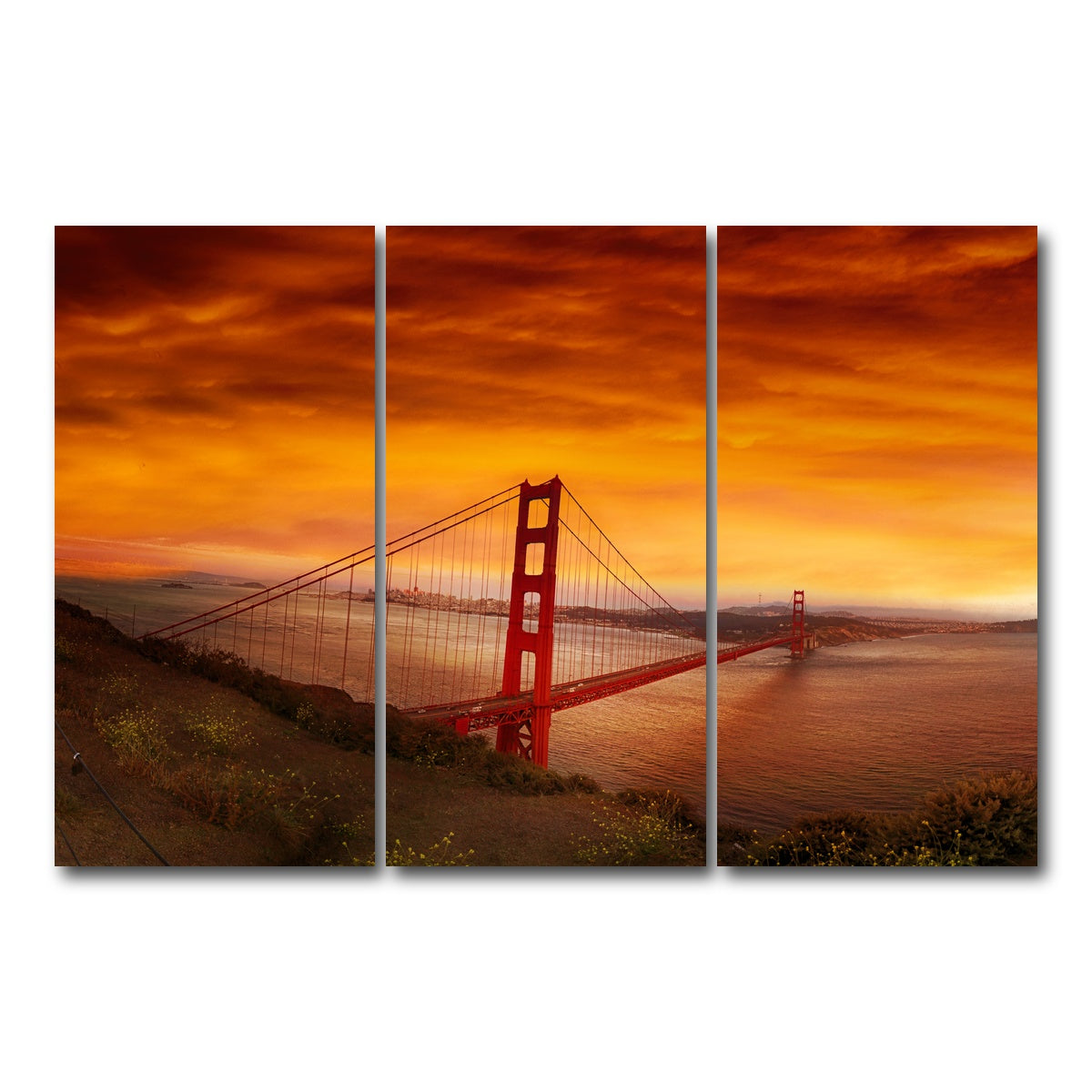 AUTO-MOCKUP WHITE | Golden Gate Bridge Sunset | 3 Piece | Gallery Wrap Canvas | group=12x24