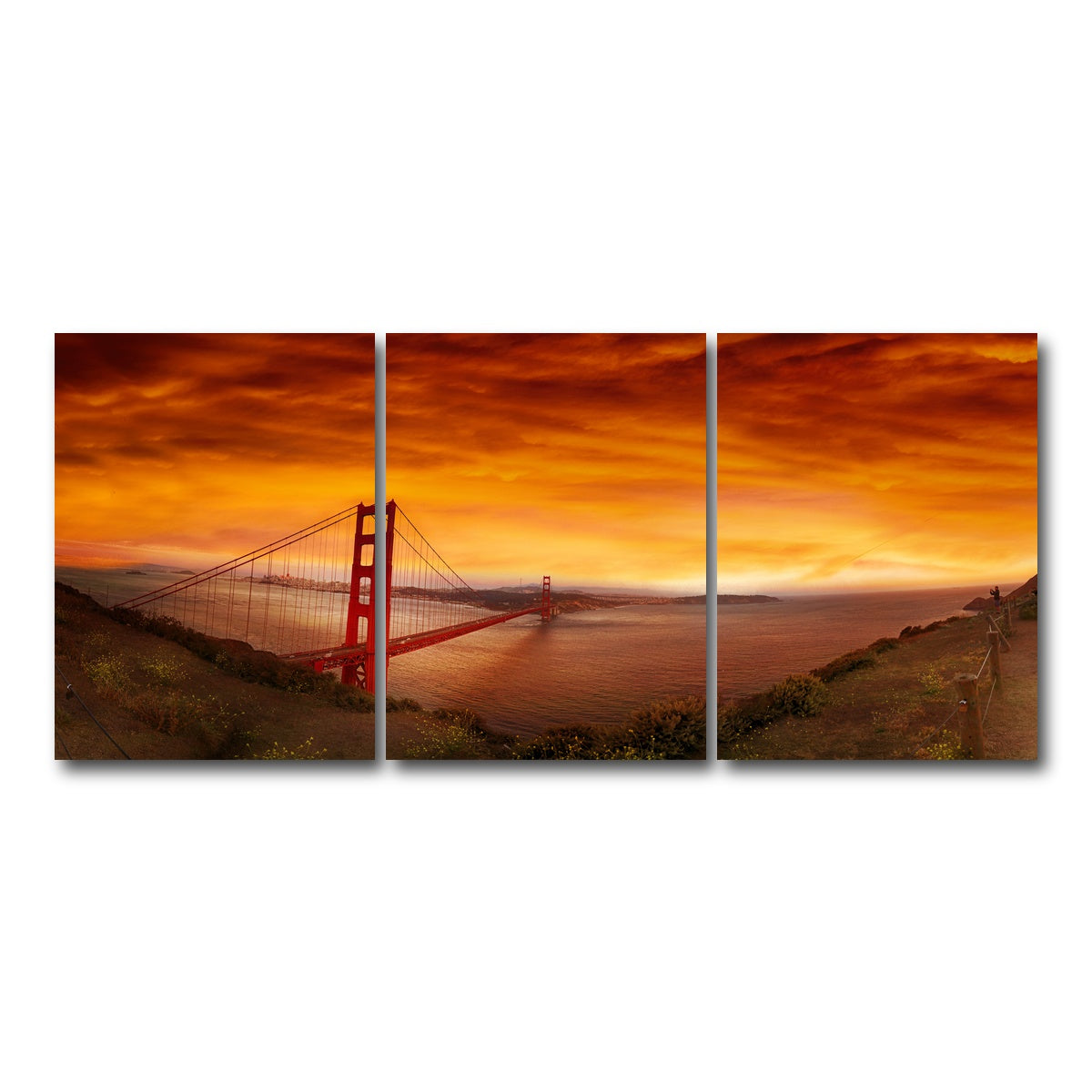 AUTO-MOCKUP WHITE | Golden Gate Bridge Sunset | 3 Piece | Gallery Wrap Canvas | group=18x24