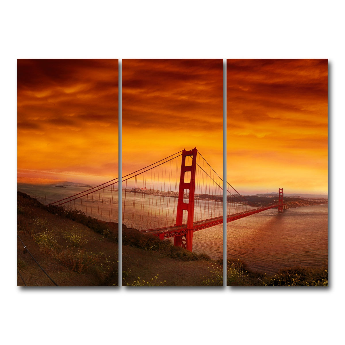 AUTO-MOCKUP WHITE | Golden Gate Bridge Sunset | 3 Piece | Gallery Wrap Canvas | group=8x18