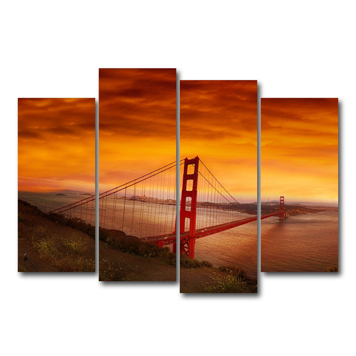 AUTO-MOCKUP WHITE | Golden Gate Bridge Sunset | 4 Piece | Gallery Wrap Canvas | group=4_normal