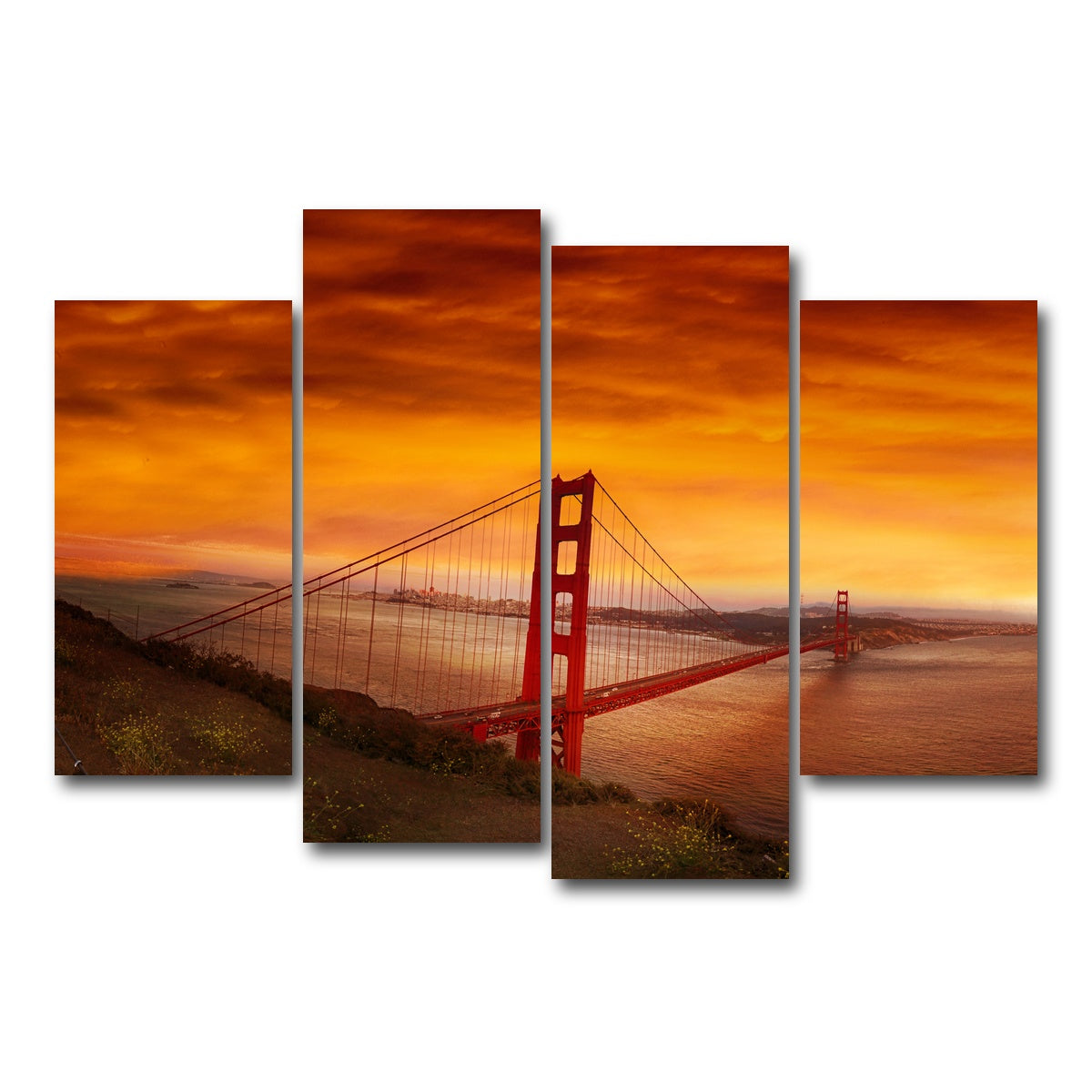 AUTO-MOCKUP WHITE | Golden Gate Bridge Sunset | 4 Piece | Gallery Wrap Canvas | group=4_short