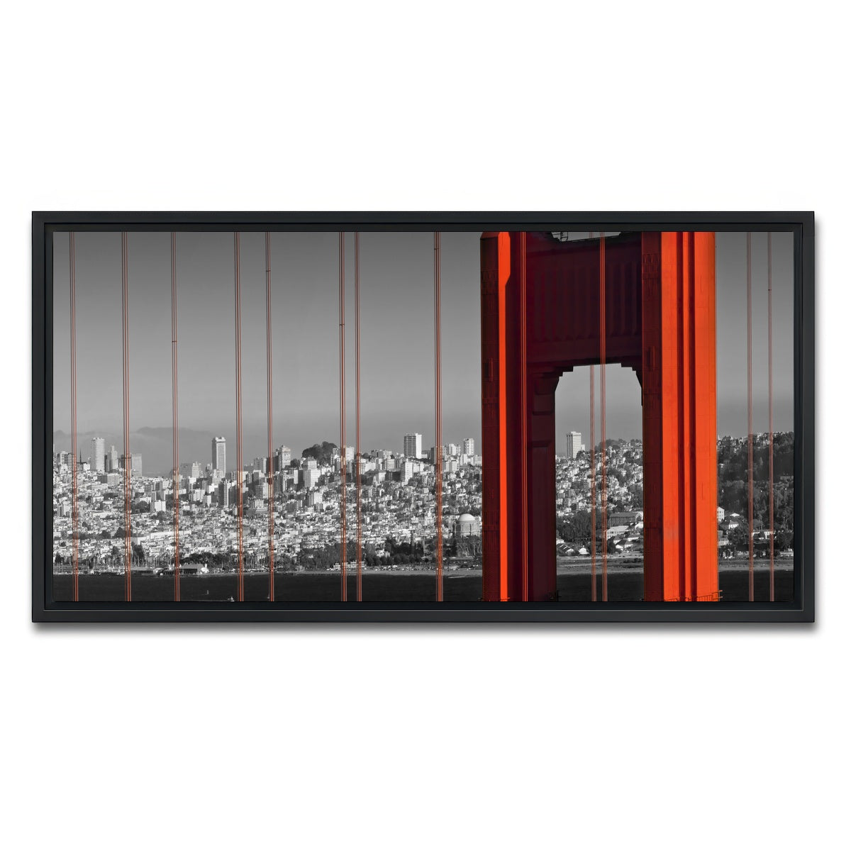 AUTO-MOCKUP WHITE | Golden Gate Bridge in Detail | 1 Piece | Black Framed Canvas | group=2x1