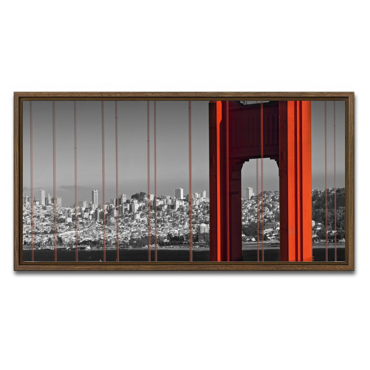 AUTO-MOCKUP WHITE | Golden Gate Bridge in Detail | 1 Piece | Walnut Framed Canvas | group=2x1