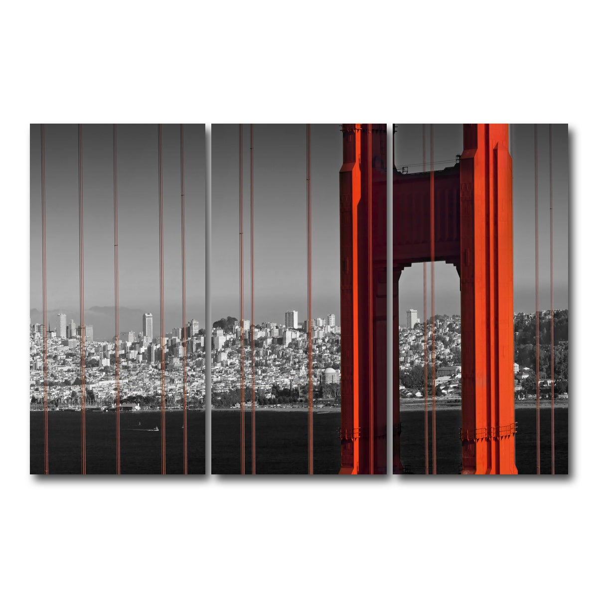 AUTO-MOCKUP WHITE | Golden Gate Bridge in Detail | 3 Piece | Gallery Wrap Canvas | group=12x24