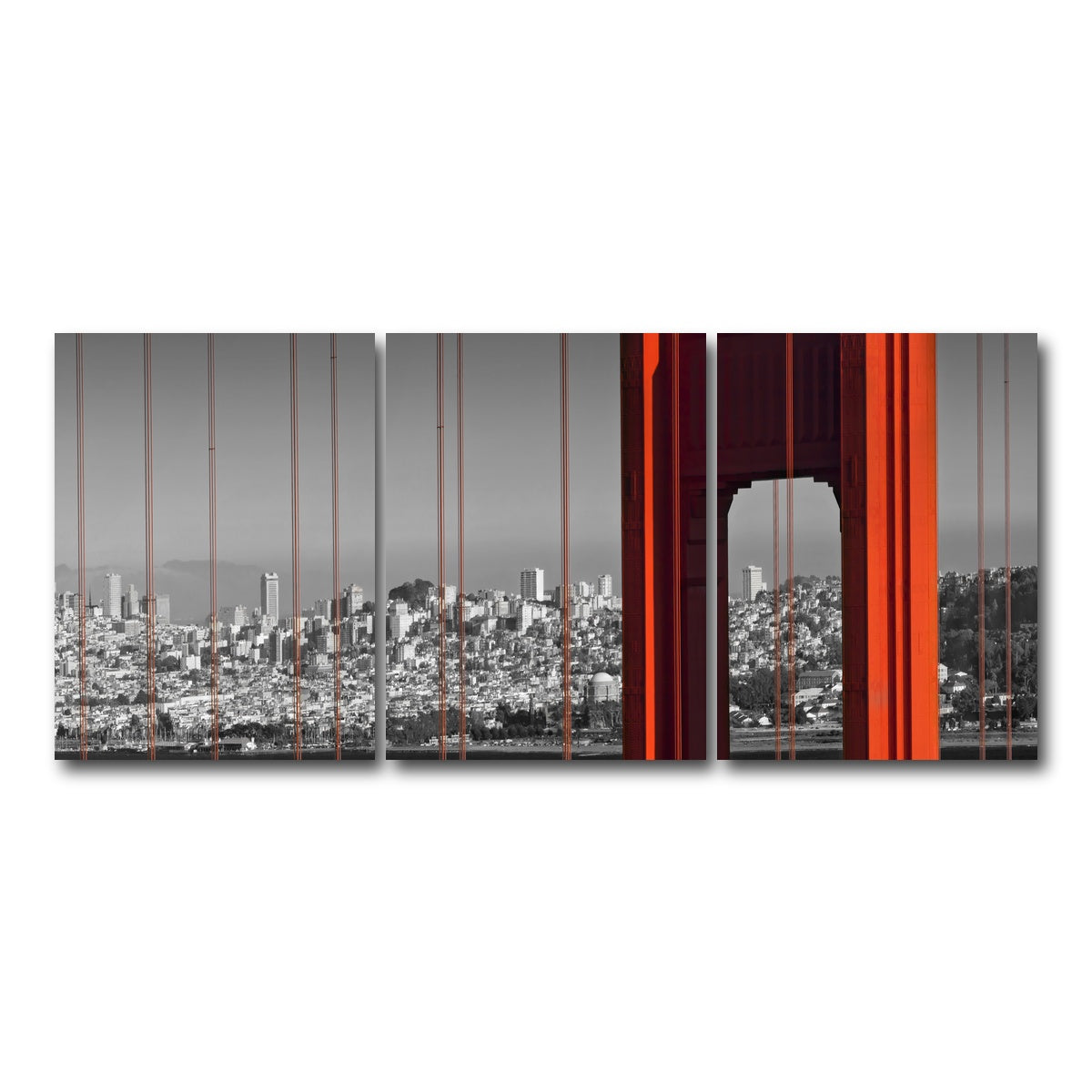 AUTO-MOCKUP WHITE | Golden Gate Bridge in Detail | 3 Piece | Gallery Wrap Canvas | group=18x24