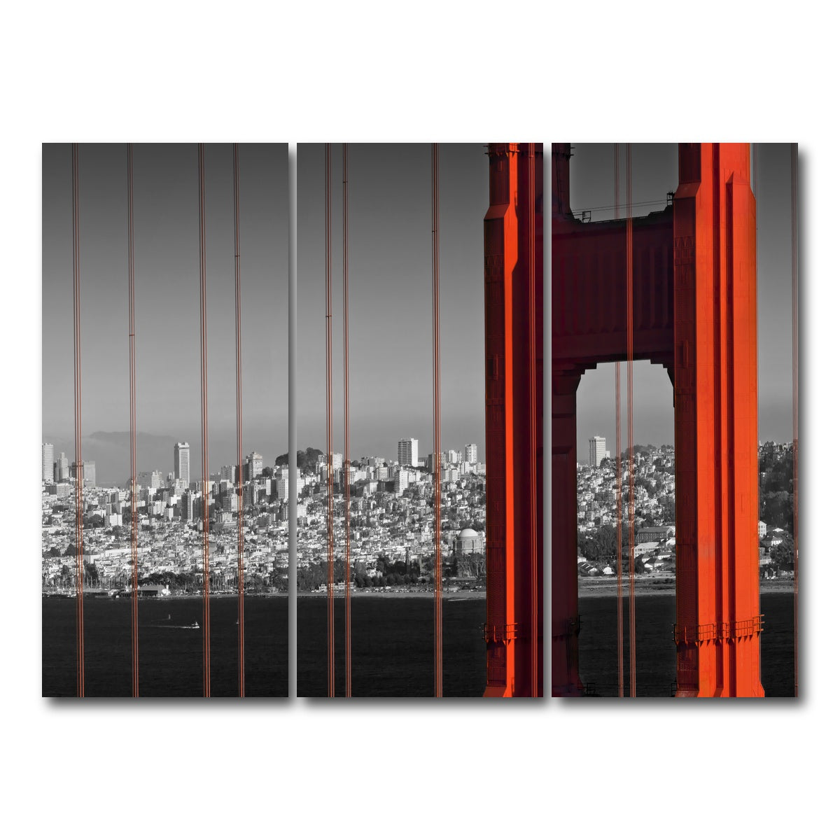 AUTO-MOCKUP WHITE | Golden Gate Bridge in Detail | 3 Piece | Gallery Wrap Canvas | group=8x18