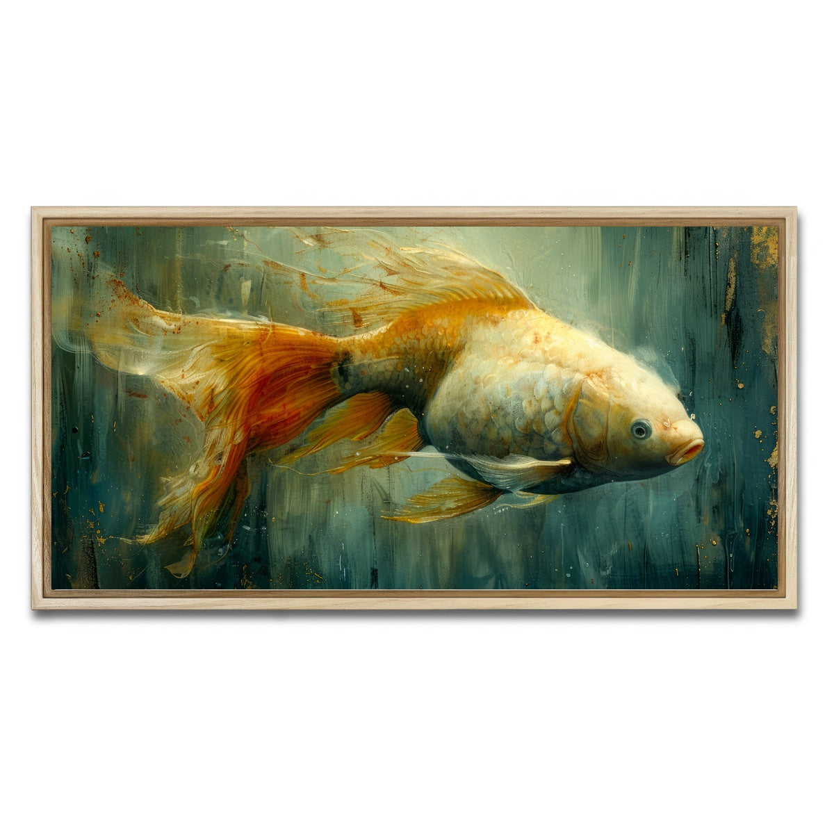 AUTO-MOCKUP WHITE | Golden Koi Fish | 1 Piece | Natural Framed Canvas | group=2x1