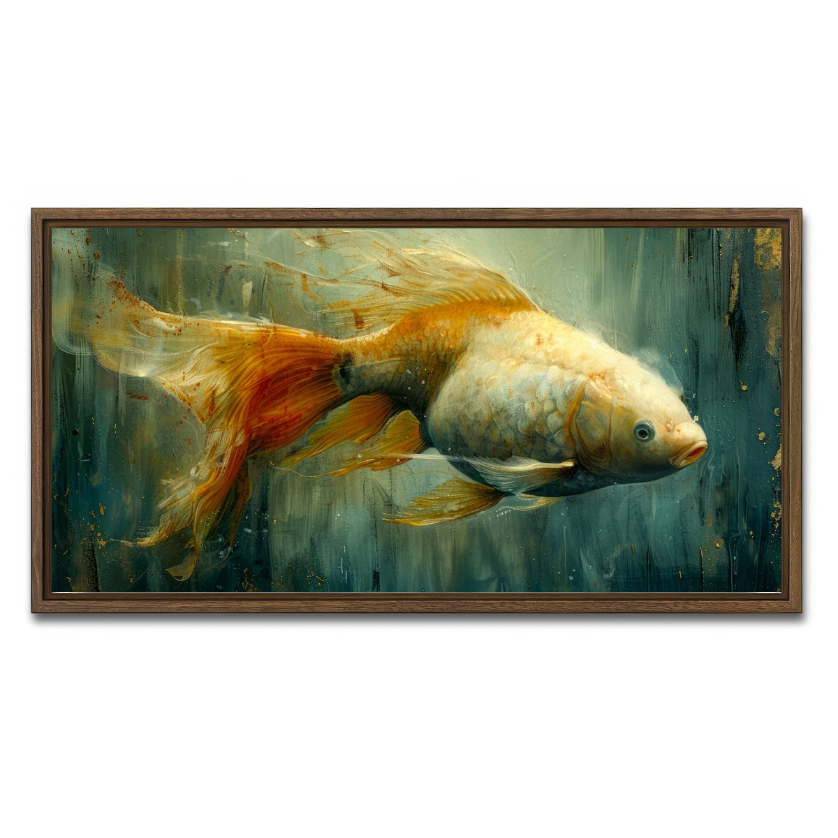 AUTO-MOCKUP WHITE | Golden Koi Fish | 1 Piece | Walnut Framed Canvas | group=2x1