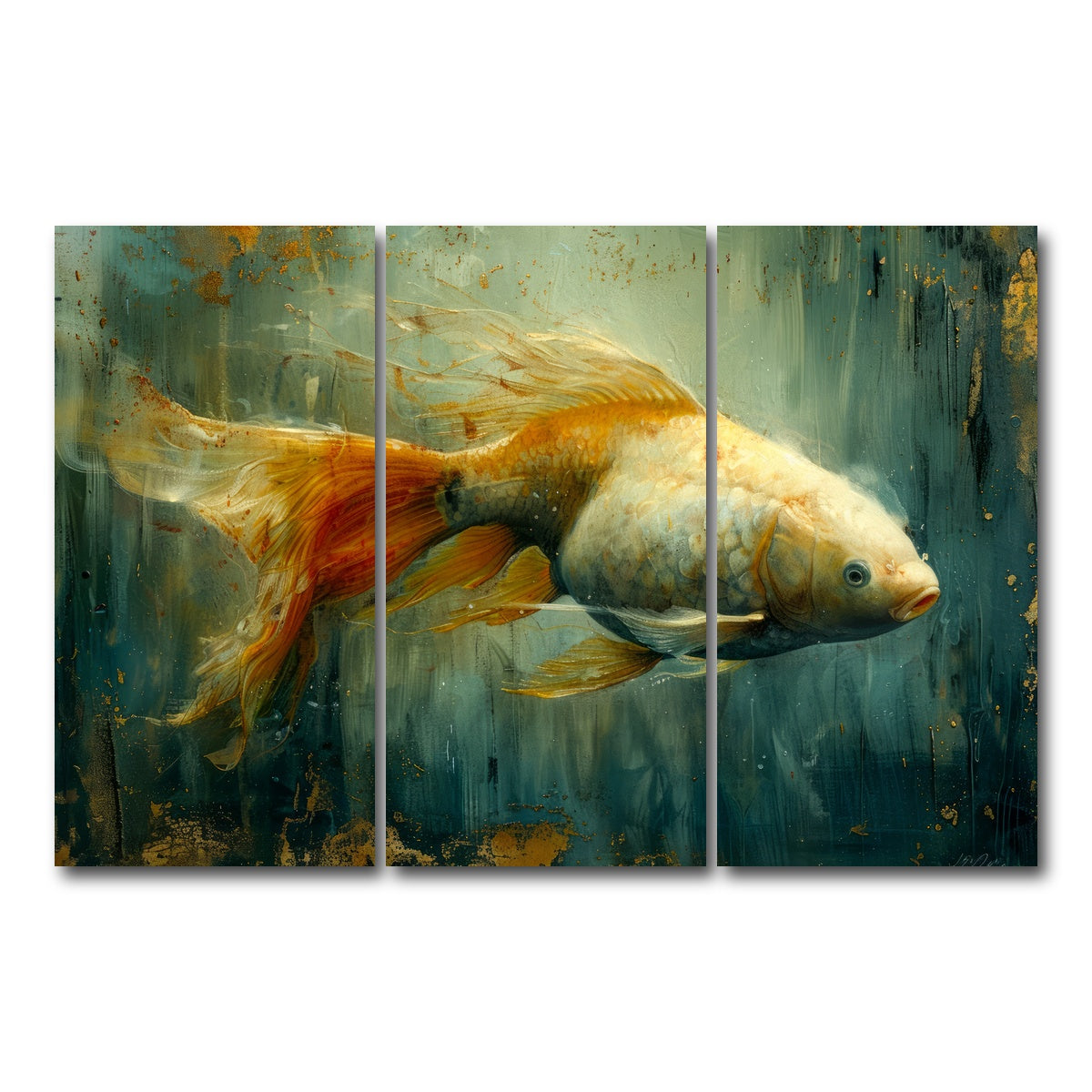 AUTO-MOCKUP WHITE | Golden Koi Fish | 3 Piece | Gallery Wrap Canvas | group=12x24