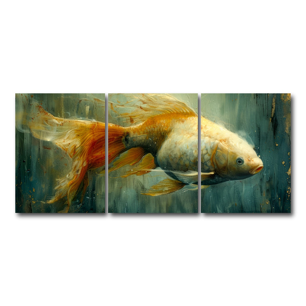 AUTO-MOCKUP WHITE | Golden Koi Fish | 3 Piece | Gallery Wrap Canvas | group=18x24