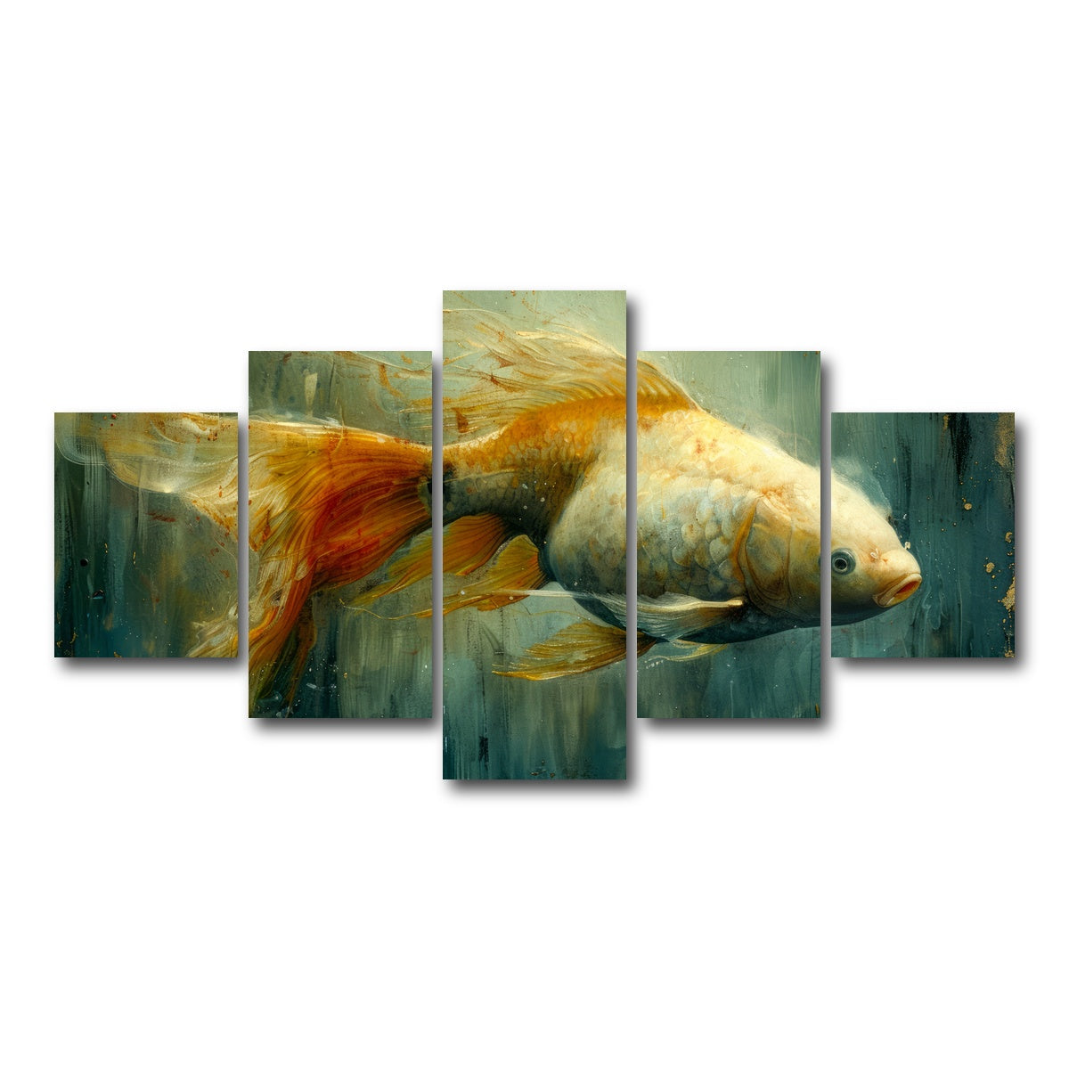 AUTO-MOCKUP WHITE | Golden Koi Fish | 5 Piece | Gallery Wrap Canvas | group=5_short