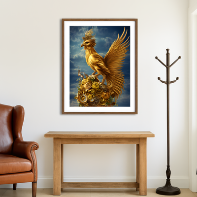 AUTO-MOCKUP ROOM | Golden Phoenix Bird Wall Art