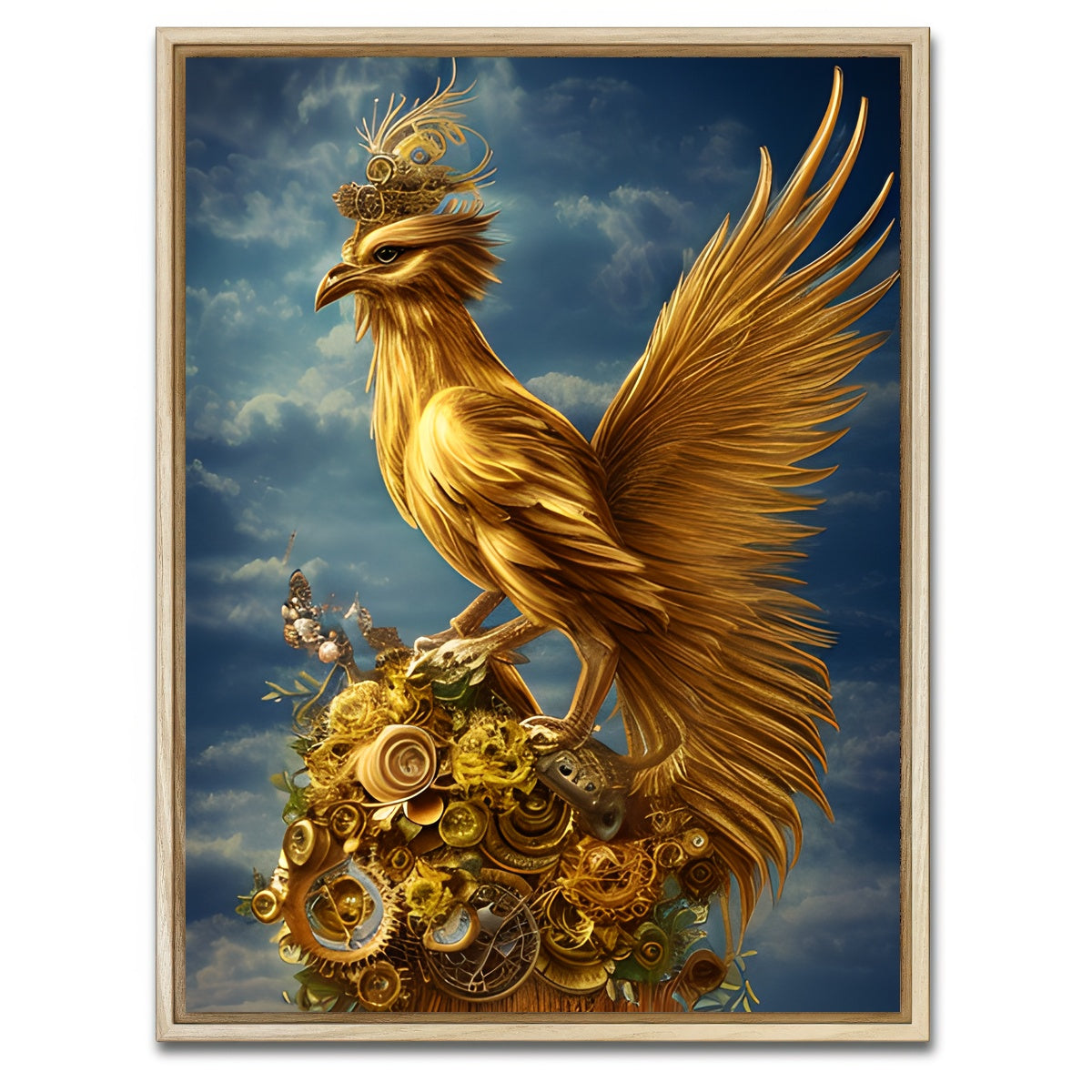 AUTO-MOCKUP WHITE | Golden Phoenix Bird | 1 Piece | Natural Framed Canvas | group=3x4