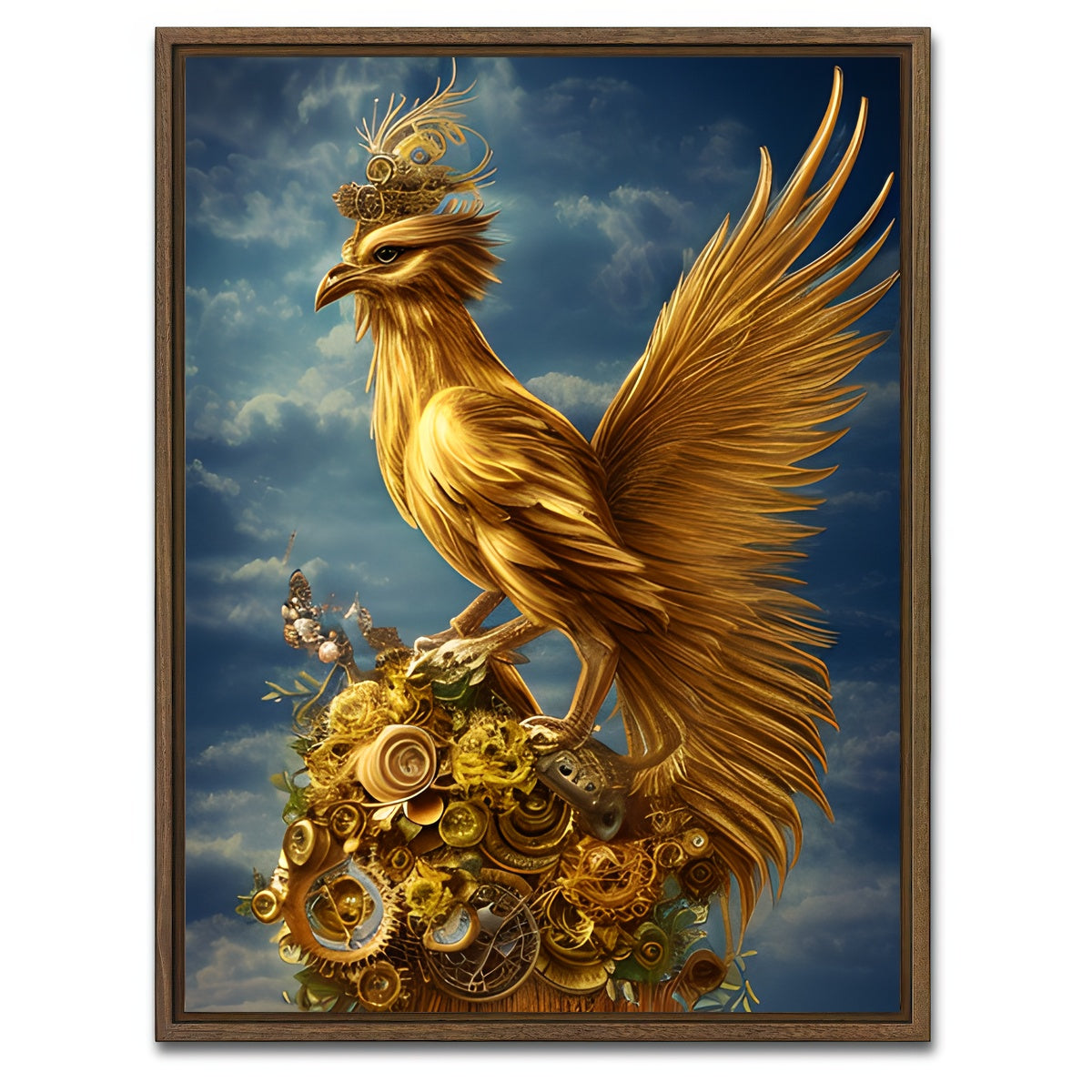 AUTO-MOCKUP WHITE | Golden Phoenix Bird | 1 Piece | Walnut Framed Canvas | group=3x4