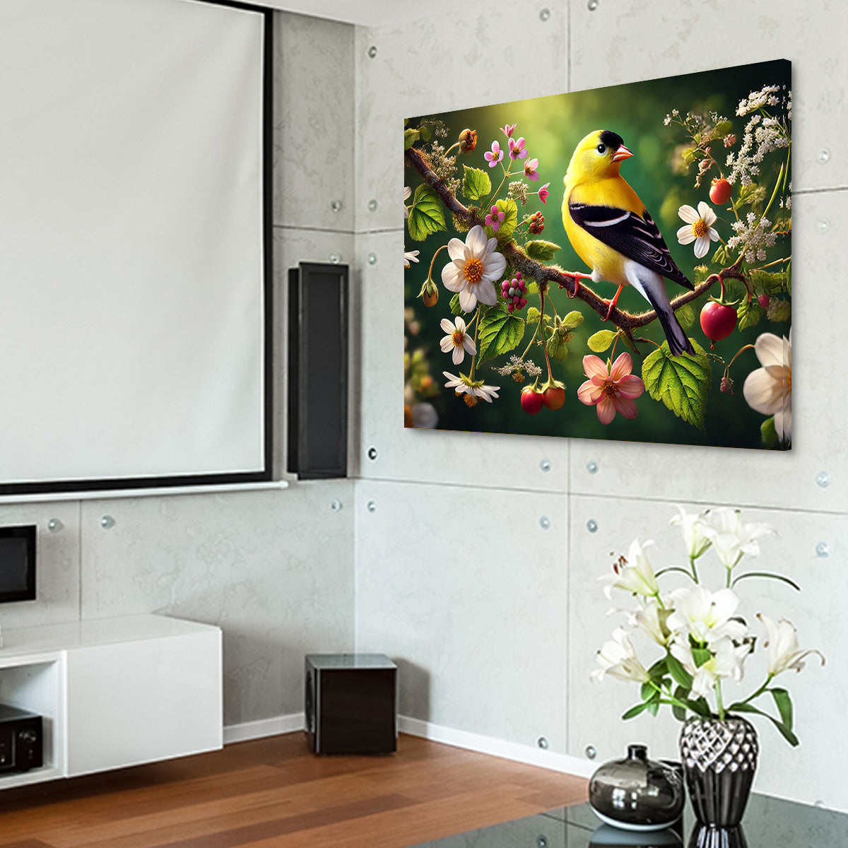 Goldfinch on Flower Branch Wall Art