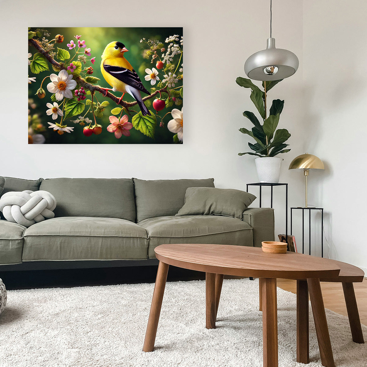 Goldfinch on Flower Branch Wall Art