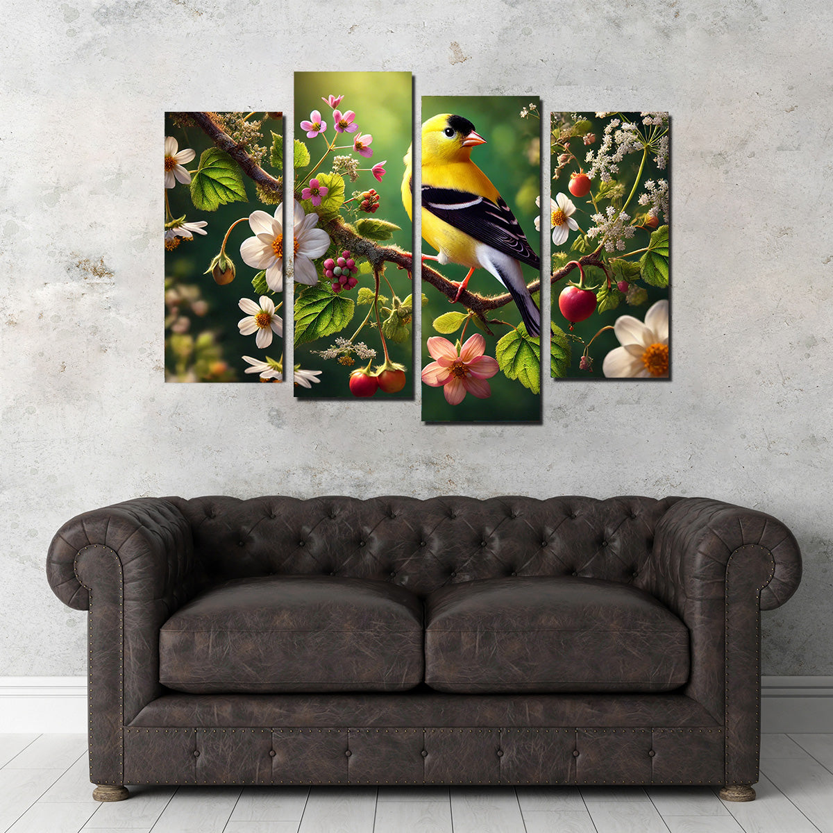 Goldfinch on Flower Branch Wall Art