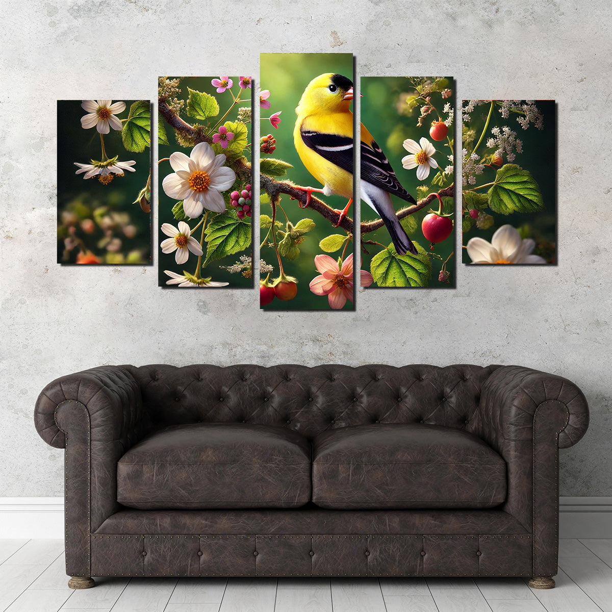 Goldfinch on Flower Branch Wall Art