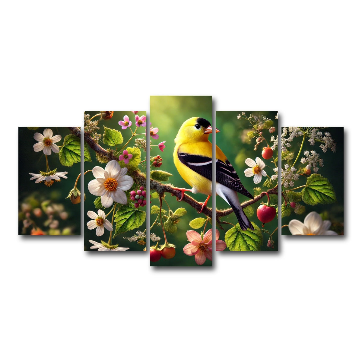 AUTO-MOCKUP WHITE | Goldfinch on Flower Branch | 5 Piece | Gallery Wrap Canvas | group=5_normal
