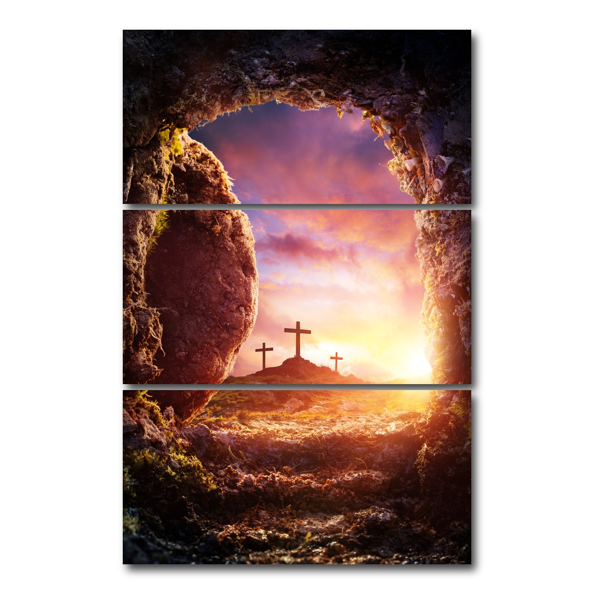 AUTO-MOCKUP WHITE | Golgotha Canvas Wall Art | 3 Piece | Gallery Wrapped | group=12x24_stacked