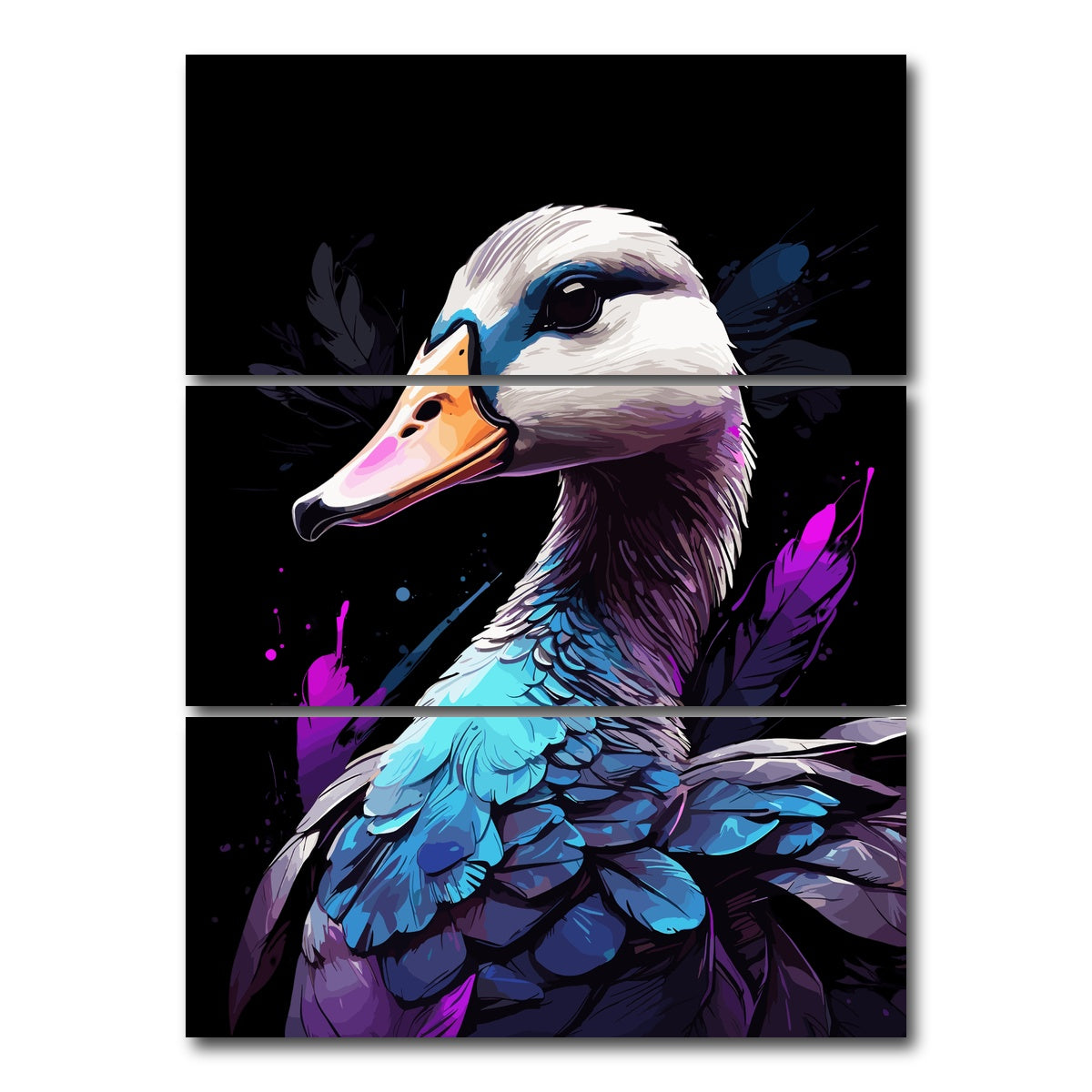 AUTO-MOCKUP WHITE | Goose Animal Colorful | 3 Piece | Gallery Wrap Canvas | group=8x18_stacked