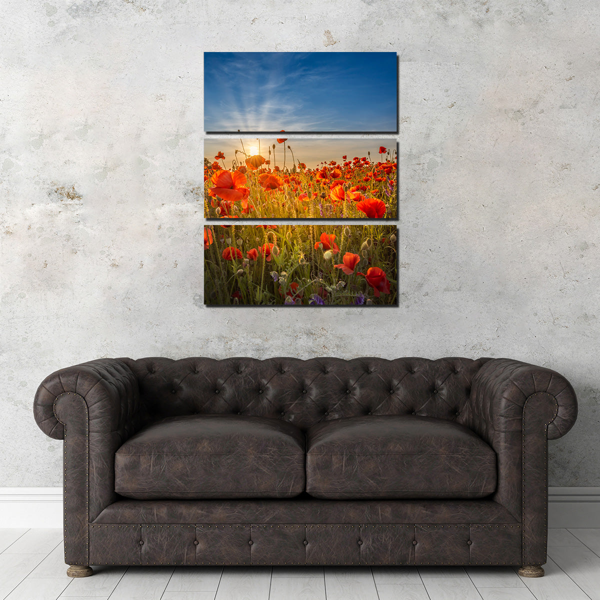Gorgeous Sunset in a Poppy Field Wall Art