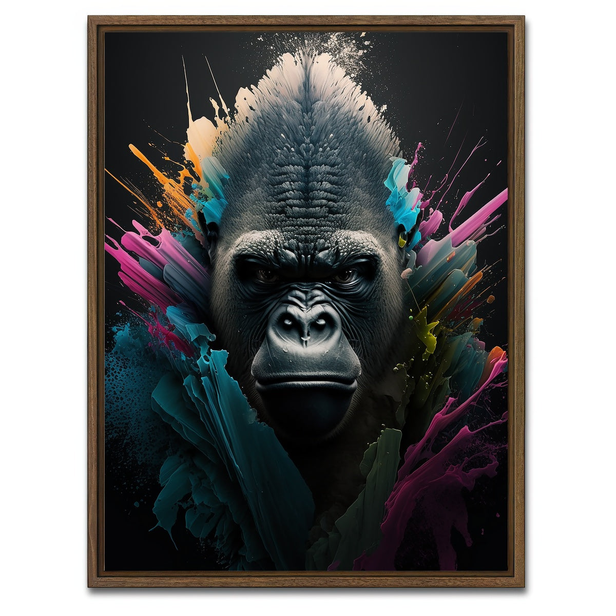 AUTO-MOCKUP WHITE | Gorilla Portrait | 1 Piece | Walnut Framed Canvas | group=3x4