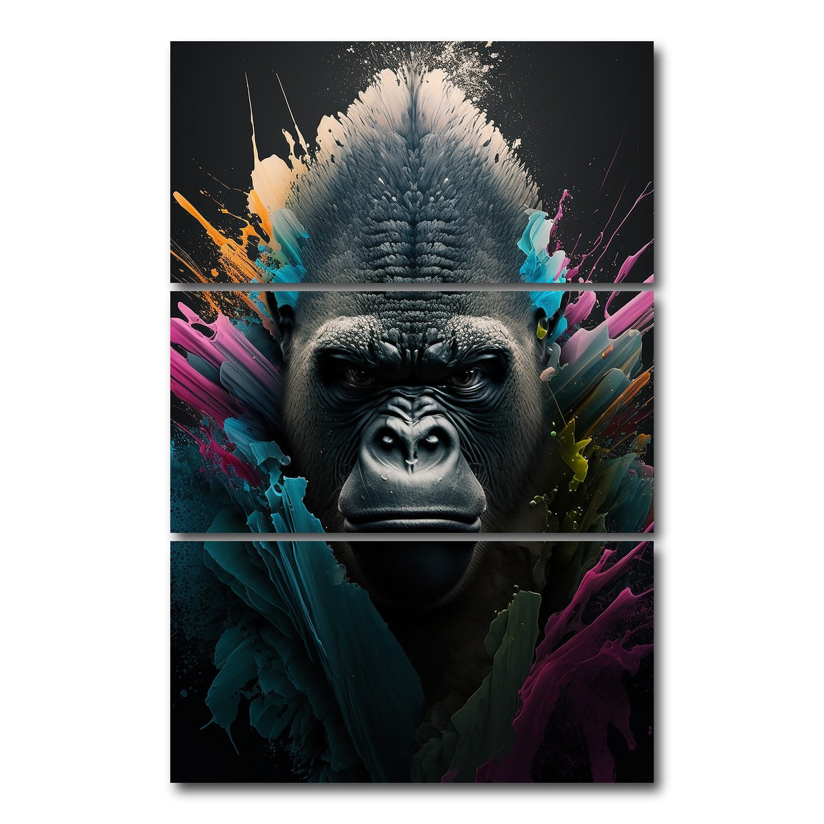 AUTO-MOCKUP WHITE | Gorilla Portrait | 3 Piece | Gallery Wrap Canvas | group=12x24_stacked