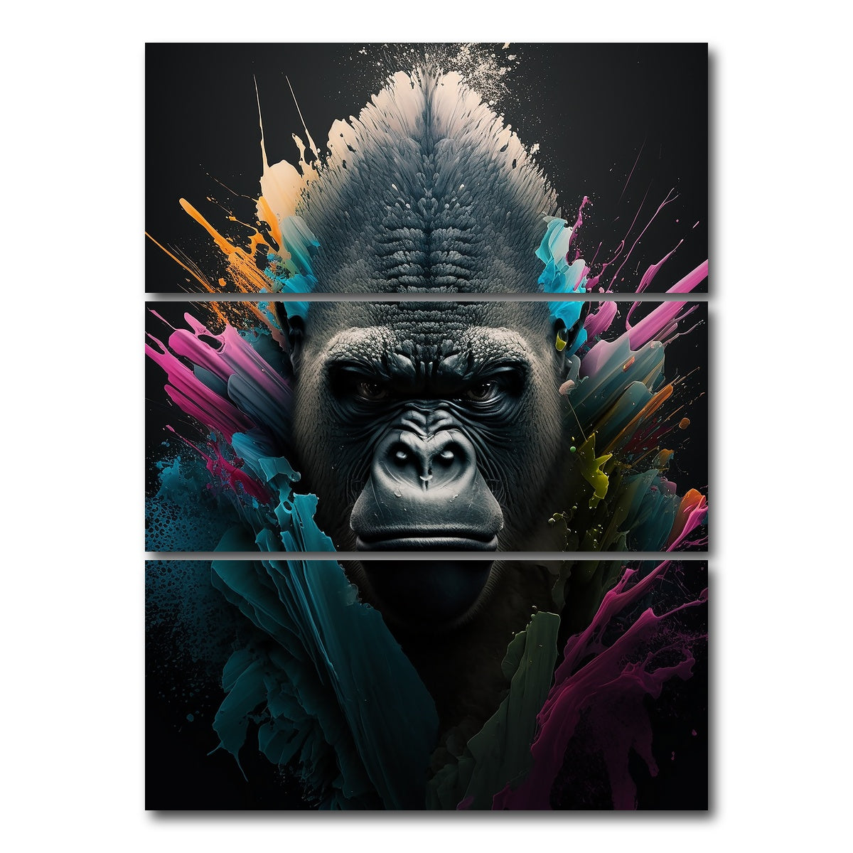 AUTO-MOCKUP WHITE | Gorilla Portrait | 3 Piece | Gallery Wrap Canvas | group=8x18_stacked