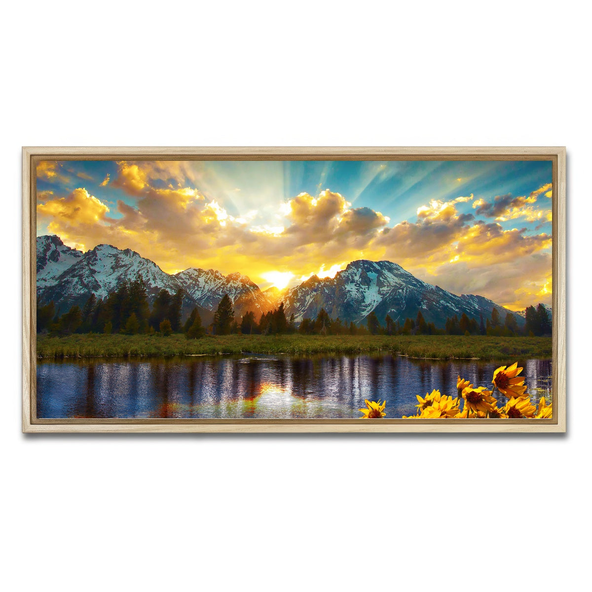 AUTO-MOCKUP WHITE | Grand Tetons Sunset | 1 Piece | Natural Framed Canvas | group=2x1