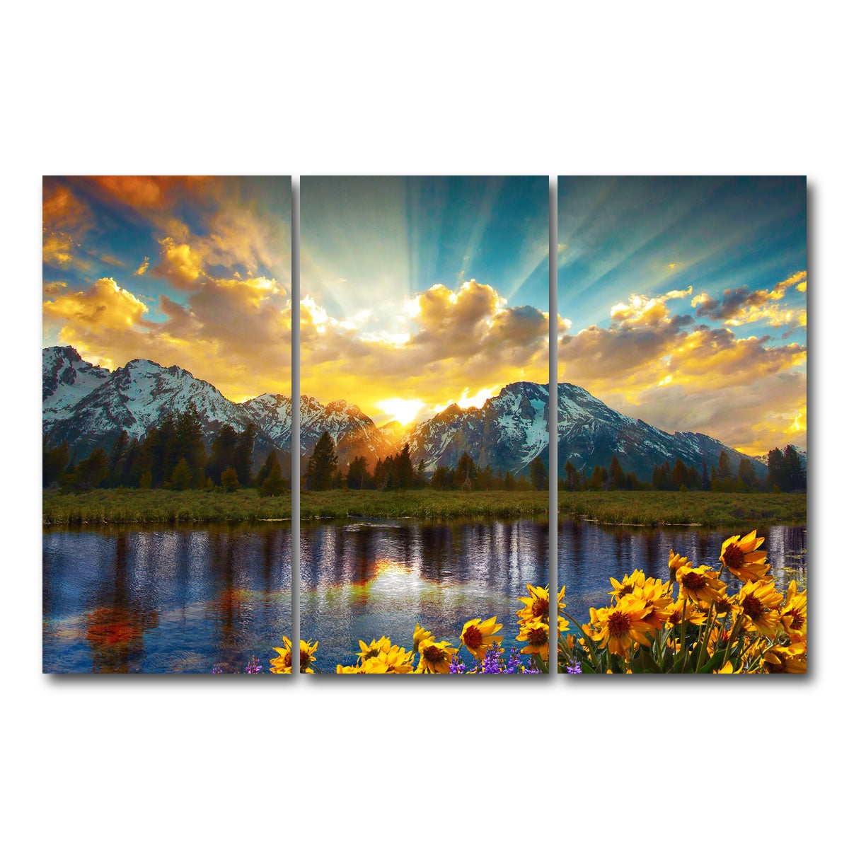AUTO-MOCKUP WHITE | Grand Tetons Sunset | 3 Piece | Gallery Wrap Canvas | group=12x24