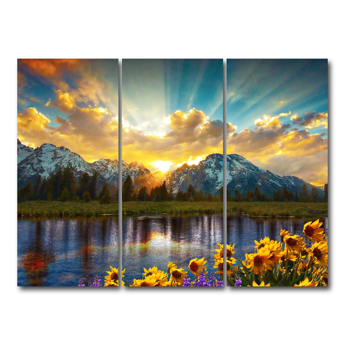 AUTO-MOCKUP WHITE | Grand Tetons Sunset | 3 Piece | Gallery Wrap Canvas | group=8x18