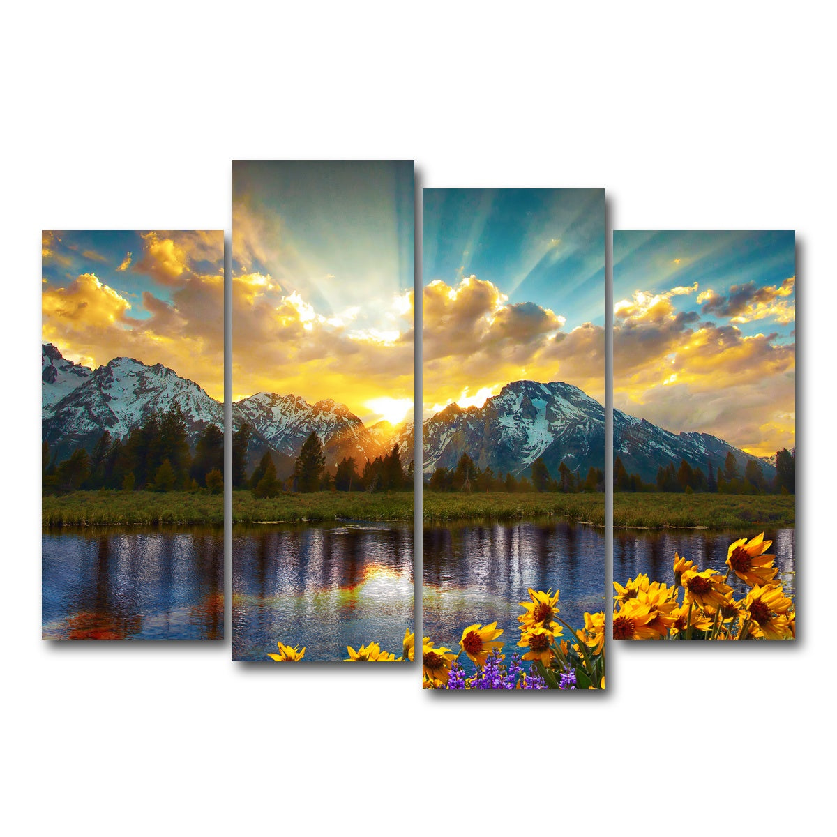 AUTO-MOCKUP WHITE | Grand Tetons Sunset | 4 Piece | Gallery Wrap Canvas | group=4_normal