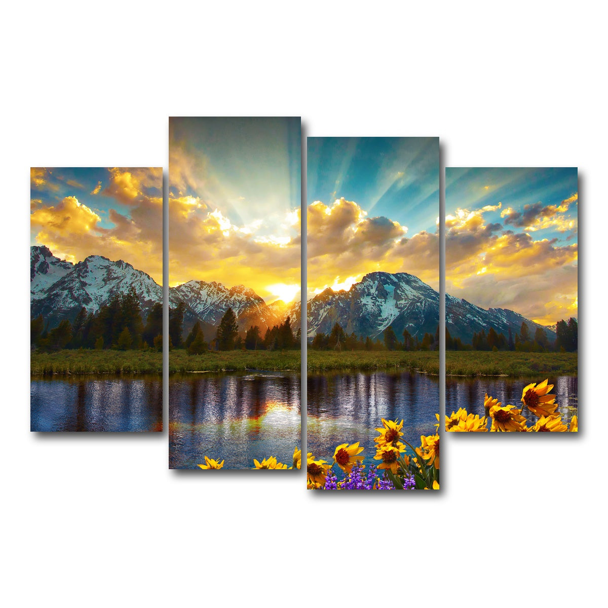AUTO-MOCKUP WHITE | Grand Tetons Sunset | 4 Piece | Gallery Wrap Canvas | group=4_short