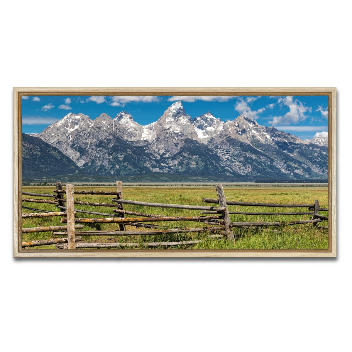 AUTO-MOCKUP WHITE | Grand Tetons and corral fence | 1 Piece | Natural Framed Canvas | group=2x1