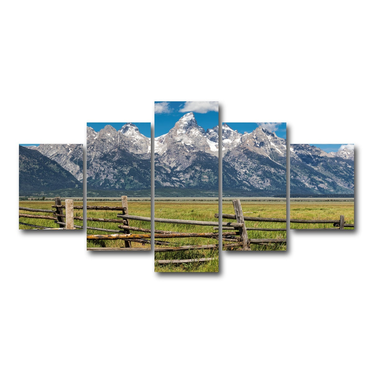 AUTO-MOCKUP WHITE | Grand Tetons and corral fence | 5 Piece | Gallery Wrap Canvas | group=5_short