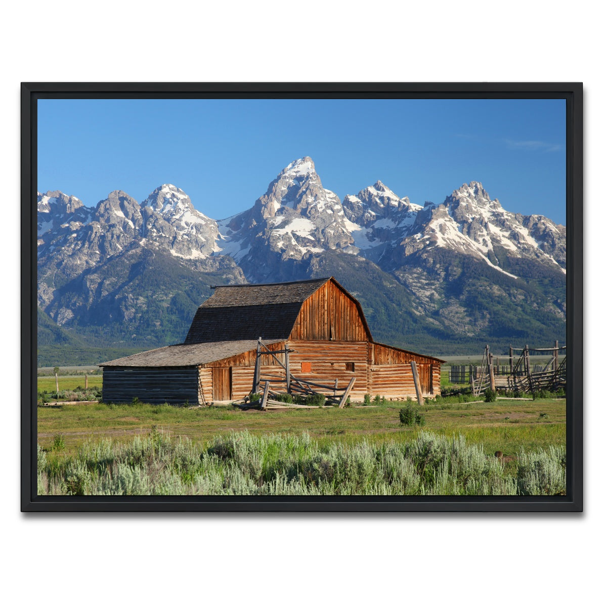 AUTO-MOCKUP WHITE | Grand Tetons and old barn | 1 Piece | Black Framed Canvas | group=4x3