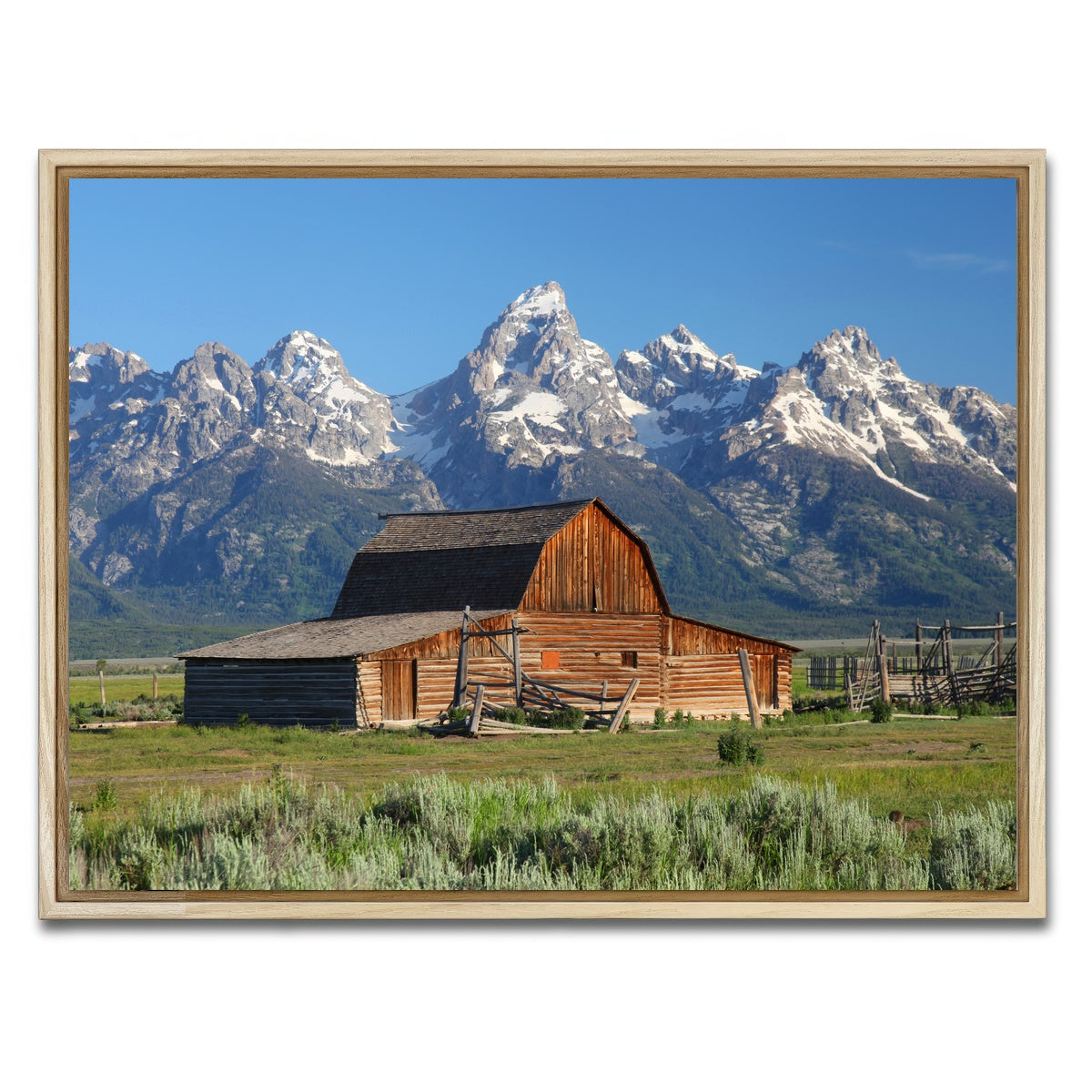 AUTO-MOCKUP WHITE | Grand Tetons and old barn | 1 Piece | Natural Framed Canvas | group=4x3